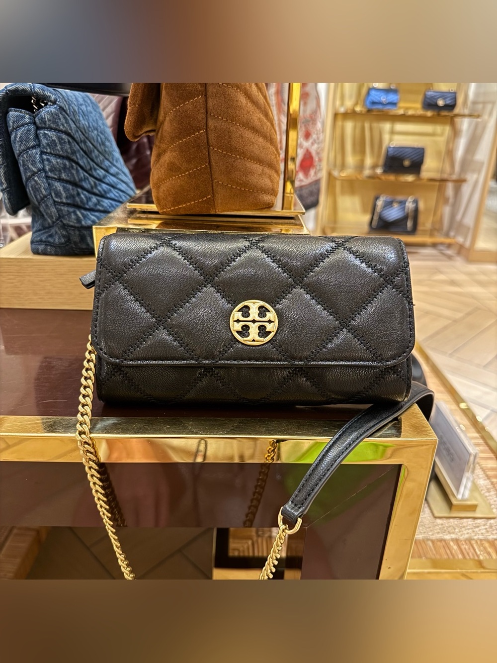 NWT Tory Burch 164055 Willa Chain Wallet Crossbody Clutch Bag Black Leather